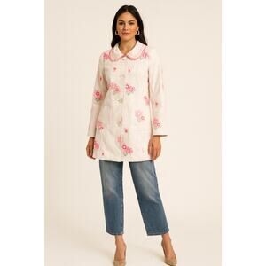 Cynthia Steffe Womens M Floral Embroidered Jacket Cream Pink NWT